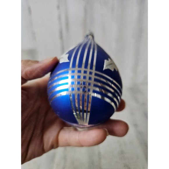 Radko shiny Brite leaf blue teardrop vintage ornament striped Xmas tree - Picture 7 of 9